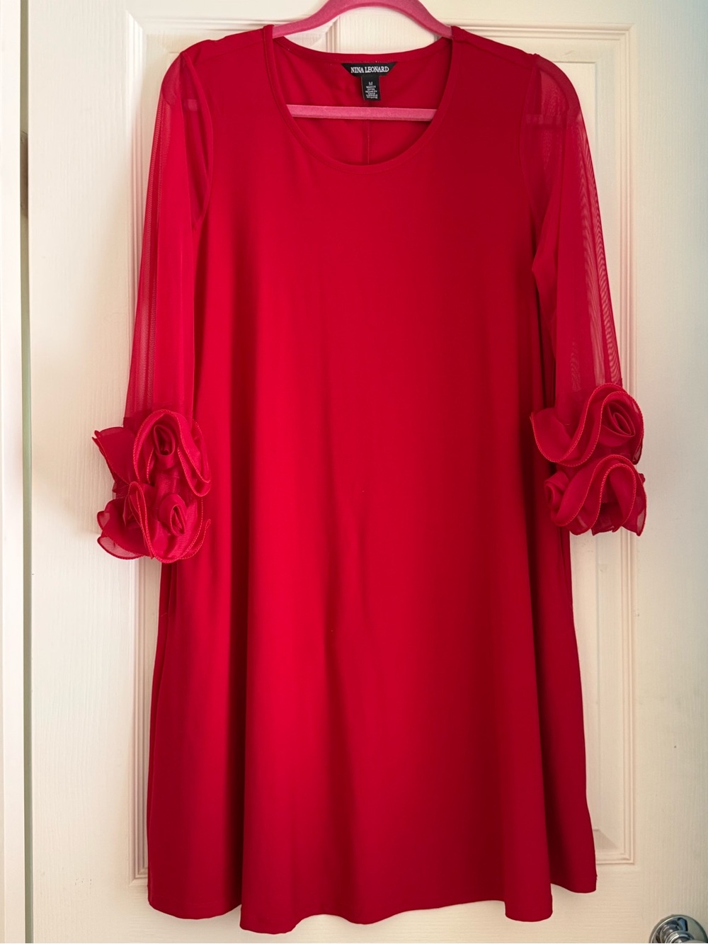 Crimson Red Dress with Ruffle Cuffs